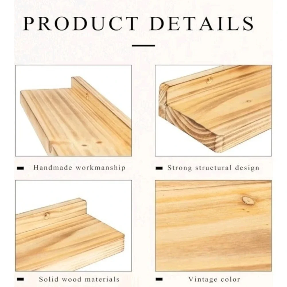 23in Wall Mounted Shelves, Set of 2, Natural Wood Picture Shelves Wall Shelves